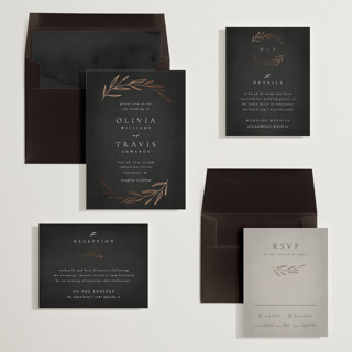 This is a charcoal foil stamped wedding invitations with foil pressed by Kelly Schmidt called leaves printing on signature in standard