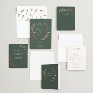 This is a garden foil stamped wedding invitations with foil pressed by Jennifer Wick called queen anne's lace printing on signature in standard