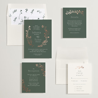 This is a garden foil stamped wedding invitations with foil pressed by Jennifer Wick called queen anne's lace printing on signature in standard