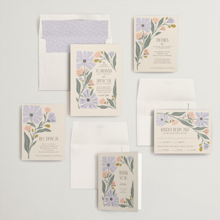 This is a periwinkle foil stamped wedding invitations with foil pressed by Karidy Walker called storybook garden printing on signature in standard