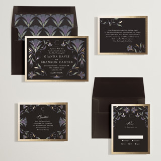 This is a midnight foil stamped wedding invitations with foil pressed by Lori Wemple called deco nouveau printing on signature in standard