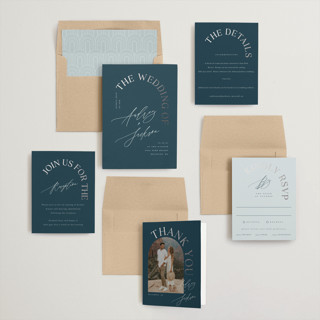 This is a navy foil stamped wedding invitations with foil pressed by Vera Lim called the arc printing on signature in standard