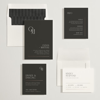 This is a charcoal foil stamped wedding invitations with foil pressed by Kelly Schmidt called modern corner printing on signature in standard