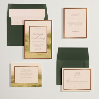 This is a desert blush foil stamped wedding invitations with foil pressed by Everett Paper Goods called hillside printing on signature in standard