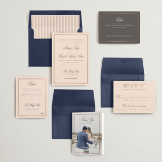 This is a petal foil stamped wedding invitations with foil pressed by Sarah Brown called traditionalist printing on signature in standard