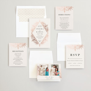 This is a champagne rose foil stamped wedding invitations with foil pressed by Oma N. Ramkhelawan called regal mehndi printing on signature in standard