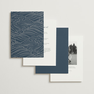 This is a navy foil stamped wedding invitations with foil pressed by Jessie Steury called waves printing on signature in standard
