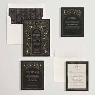 This is a noir foil stamped wedding invitations with foil pressed by Randi Cirelli called emilie printing on signature in standard