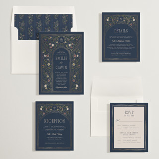 This is a sapphire foil stamped wedding invitations with foil pressed by Randi Cirelli called emilie printing on signature in standard