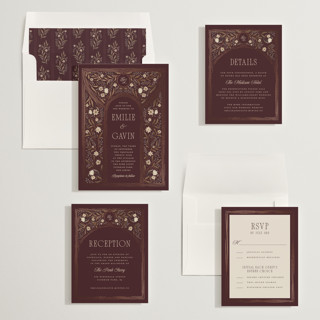 This is a merlot foil stamped wedding invitations with foil pressed by Randi Cirelli called emilie printing on signature in standard
