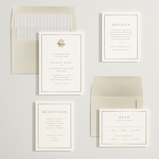 This is a cotton foil stamped wedding invitations with foil pressed by Stacey Meacham called hydrangea bloom printing on signature in standard