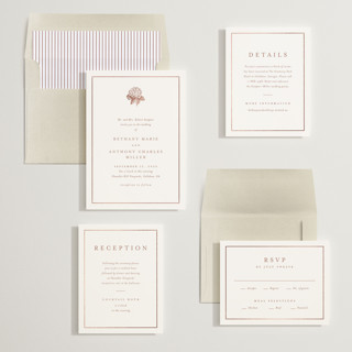 This is a rosie foil stamped wedding invitations with foil pressed by Stacey Meacham called hydrangea bloom printing on signature in standard