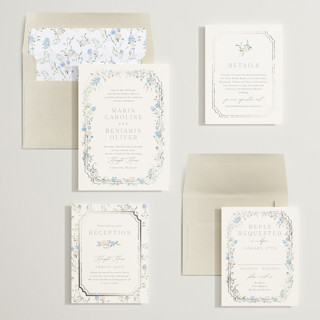 This is a waterfront foil stamped wedding invitations with foil pressed by Erin L. Wilson called victorian trellis printing on signature in standard
