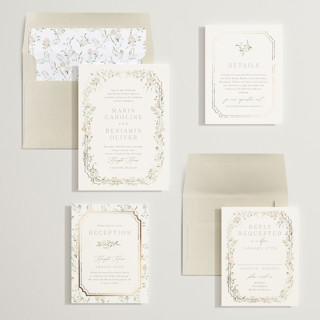This is a pearl foil stamped wedding invitations with foil pressed by Erin L. Wilson called victorian trellis printing on signature in standard