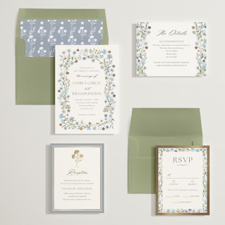 This is a azure foil stamped wedding invitations with foil pressed by Yaling Hou Suzuki called bright garden printing on signature in standard