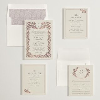 This is a rose foil stamped wedding invitations with foil pressed by Jen Owens called vine wrap printing on signature in standard