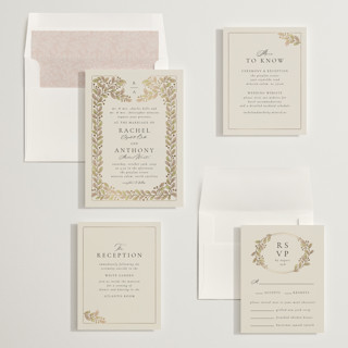 This is a sherbet foil stamped wedding invitations with foil pressed by Jen Owens called vine wrap printing on signature in standard