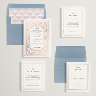 This is a vintage rose foil stamped wedding invitations with foil pressed by Janean Hinger called aurelia printing on signature in standard