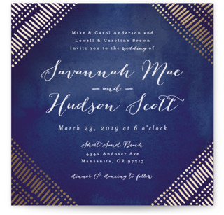 Indigo Print Foil Pressed Wedding Invitations