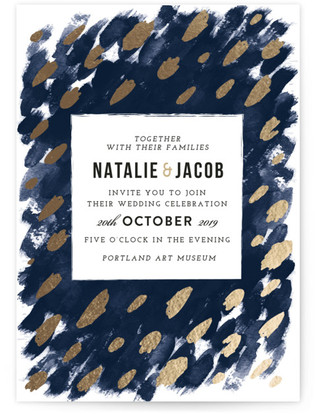 Midnight And Gold Foil Pressed Wedding Invitations