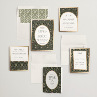 This is a palm foil stamped wedding invitations with foil pressed by Maria Alou called vintage palms printing on signature in standard