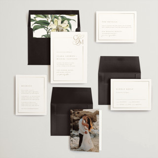 This is a golden foil stamped wedding invitations with foil pressed by Kelly Schmidt called golden ampersand printing on signature in standard