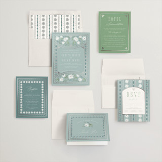 This is a seafoam foil stamped wedding invitations with foil pressed by Erin German called sadie printing on signature in standard