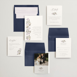 This is a lavender foil stamped wedding invitations with foil pressed by Olivia Raufman called climbing florals printing on signature in standard