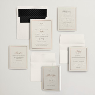 This is a ecru foil stamped wedding invitations with foil pressed by Erica Krystek called timeless printing on signature in standard