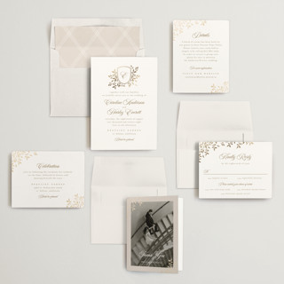 This is a brass foil stamped wedding invitations with foil pressed by Kristie Kern called aperol printing on signature in standard