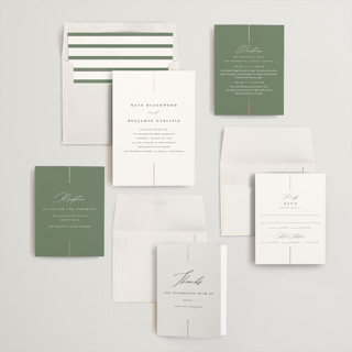 This is a linen foil stamped wedding invitations with foil pressed by Erica Krystek called formal lines printing on signature in standard