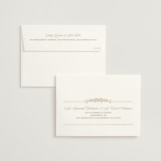 This is a ivory foil stamped wedding invitations with foil pressed by Kate Ahn called lake como printing on signature in standard