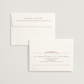 This is a blush foil stamped wedding invitations with foil pressed by Kate Ahn called lake como printing on signature in standard