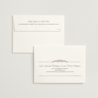This is a truffle foil stamped wedding invitations with foil pressed by Kate Ahn called lake como printing on signature in standard