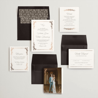 This is a truffle foil stamped wedding invitations with foil pressed by Kate Ahn called lake como printing on signature in standard