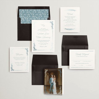 This is a sky foil stamped wedding invitations with foil pressed by Kate Ahn called lake como printing on signature in standard