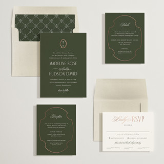 This is a pine foil stamped wedding invitations with foil pressed by Ashlee Townsend called monatuk printing on signature in standard