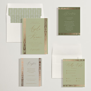 This is a foliage foil stamped wedding invitations with foil pressed by David Michuki called cultured element printing on signature in standard