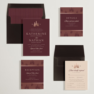 This is a berry foil stamped wedding invitations with foil pressed by Stacy Maalouf called gilded forest printing on signature in standard