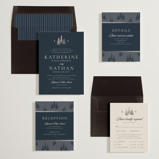 This is a midnight foil stamped wedding invitations with foil pressed by Stacy Maalouf called gilded forest printing on signature in standard