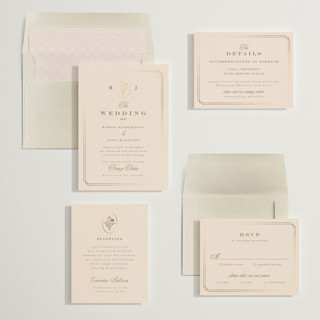 This is a honey foil stamped wedding invitations with foil pressed by chocomocacino called fleu-de-sel printing on signature in standard