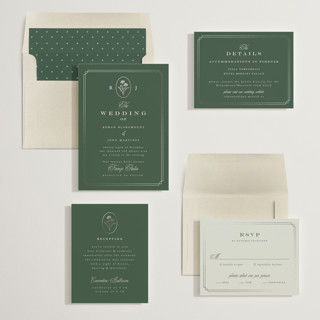 This is a juniper foil stamped wedding invitations with foil pressed by chocomocacino called fleu-de-sel printing on signature in standard