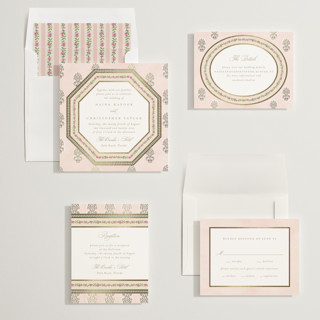 This is a shubh foil stamped wedding invitations with foil pressed by Creo Study called alamgamation printing on signature in standard