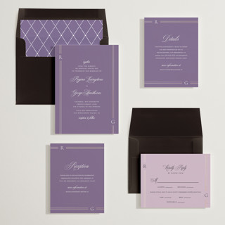 This is a lavender foil stamped wedding invitations with foil pressed by Jelena Vuletic called elencourt printing on signature in standard