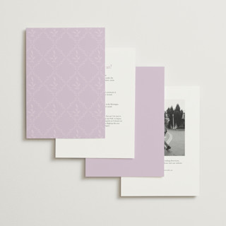 This is a lilac foil stamped wedding invitations with foil pressed by Emily Betts called scallop monogram printing on signature in standard