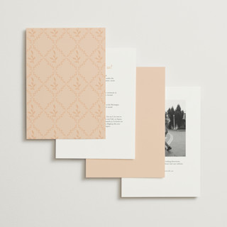 This is a peach foil stamped wedding invitations with foil pressed by Emily Betts called scallop monogram printing on signature in standard