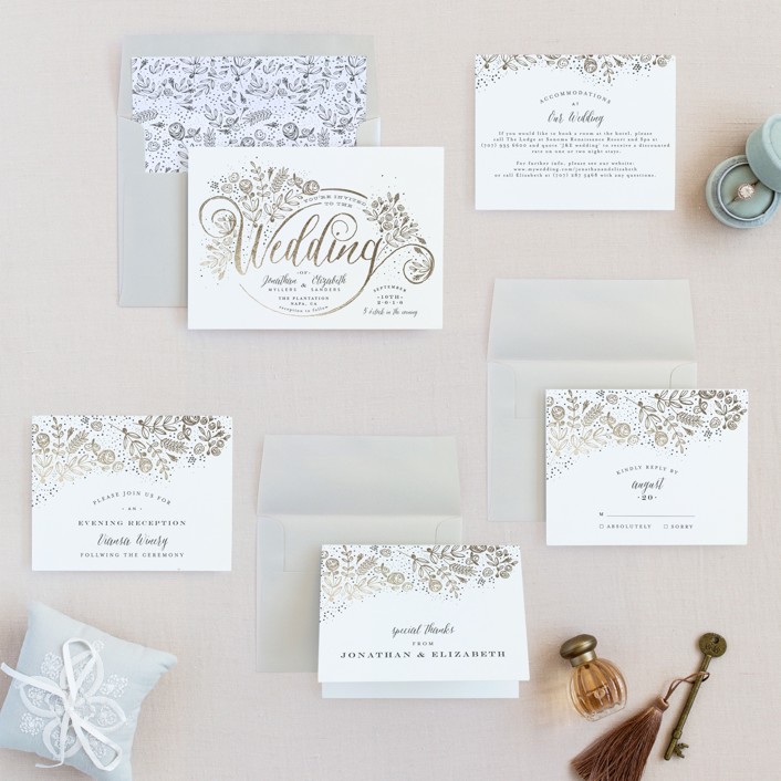 The Wedding Bouquet FoilPressed Wedding Invitations by Phrosne Ras
