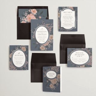 This is a indigo foil stamped wedding invitations with foil pressed by Itsy Belle Studio called madison printing on signature in standard