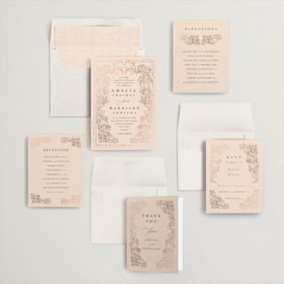 This is a blush foil stamped wedding invitations with foil pressed by Hannah Williams called foil botanical frame printing on signature in standard