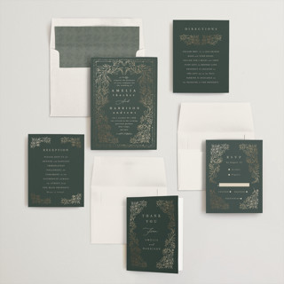 This is a forest foil stamped wedding invitations with foil pressed by Hannah Williams called foil botanical frame printing on signature in standard